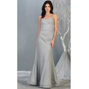 Silver Metallic Fit & Flare Long Dress